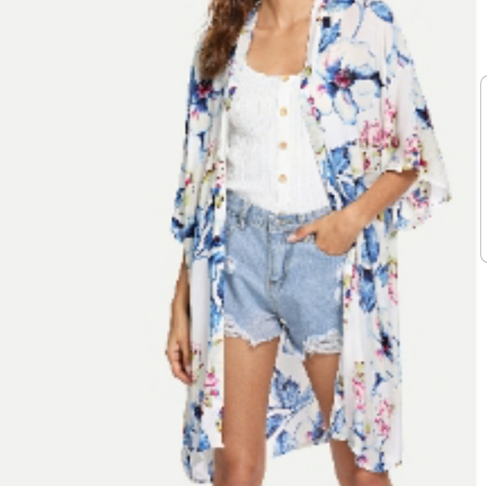 NWOT Floral Watercolor Print Kimono